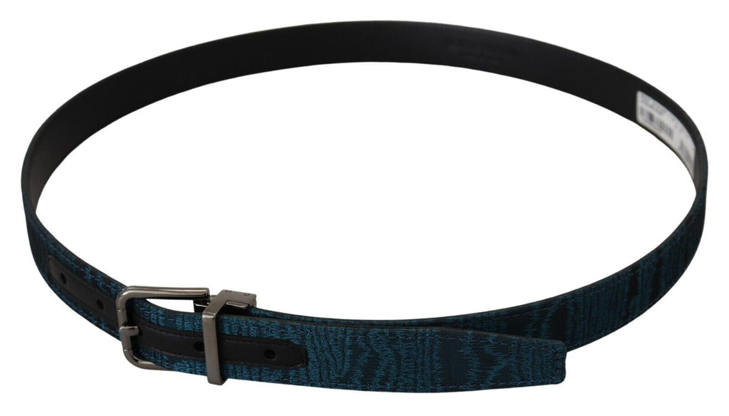 Dolce & Gabbana Blauer Jacquard Moire Gürtel mit silbernen Metallelementen Herren