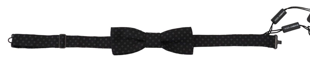Dolce & Gabbana Schwarz gemusterte Seiden-Papillon-Fliege mit verstellbarem Hals