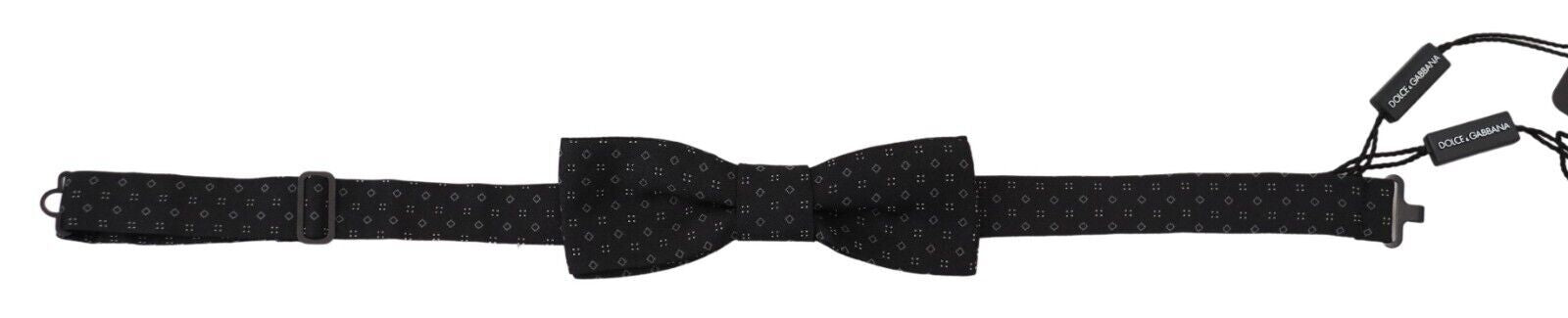 Dolce & Gabbana Schwarz gemusterte Seiden-Papillon-Fliege mit verstellbarem Hals