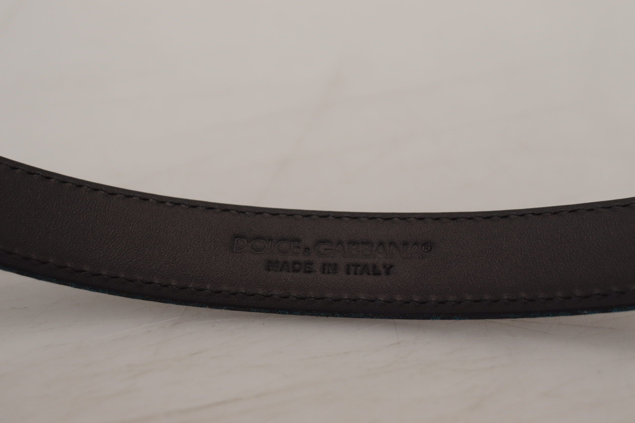 Dolce & Gabbana Blauer Jacquard Moire Gürtel mit silbernen Metallelementen Herren