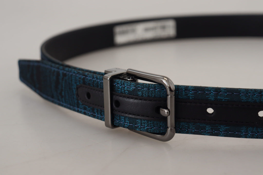 Dolce & Gabbana Blauer Jacquard Moire Gürtel mit silbernen Metallelementen Herren