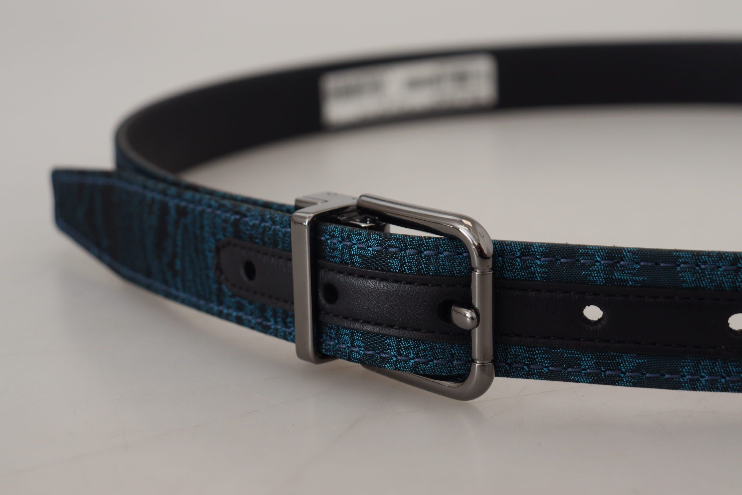 Dolce & Gabbana Blauer Jacquard Moire Gürtel mit silbernen Metallelementen Herren