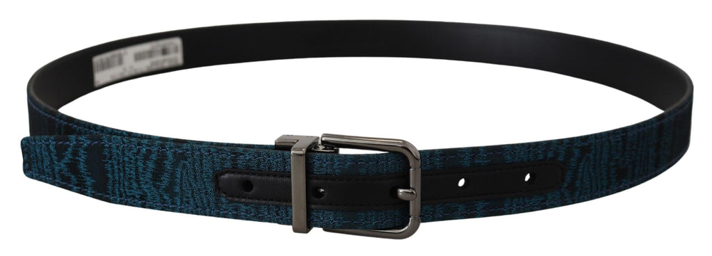 Dolce & Gabbana Blauer Jacquard Moire Gürtel mit silbernen Metallelementen Herren