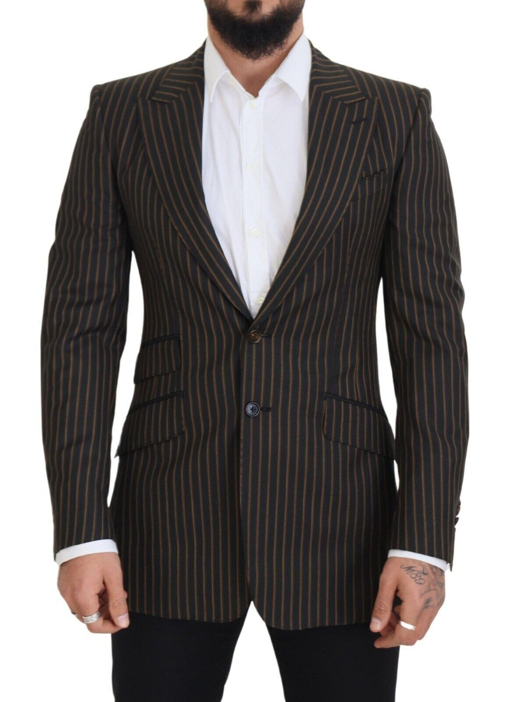 Dolce & Gabbana Schwarzbraun gestreifter einreihiger Blazer