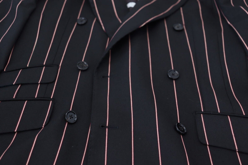 Dolce & Gabbana Schwarzer gestreifter Viskose-Blazer mit zwei Brüsten