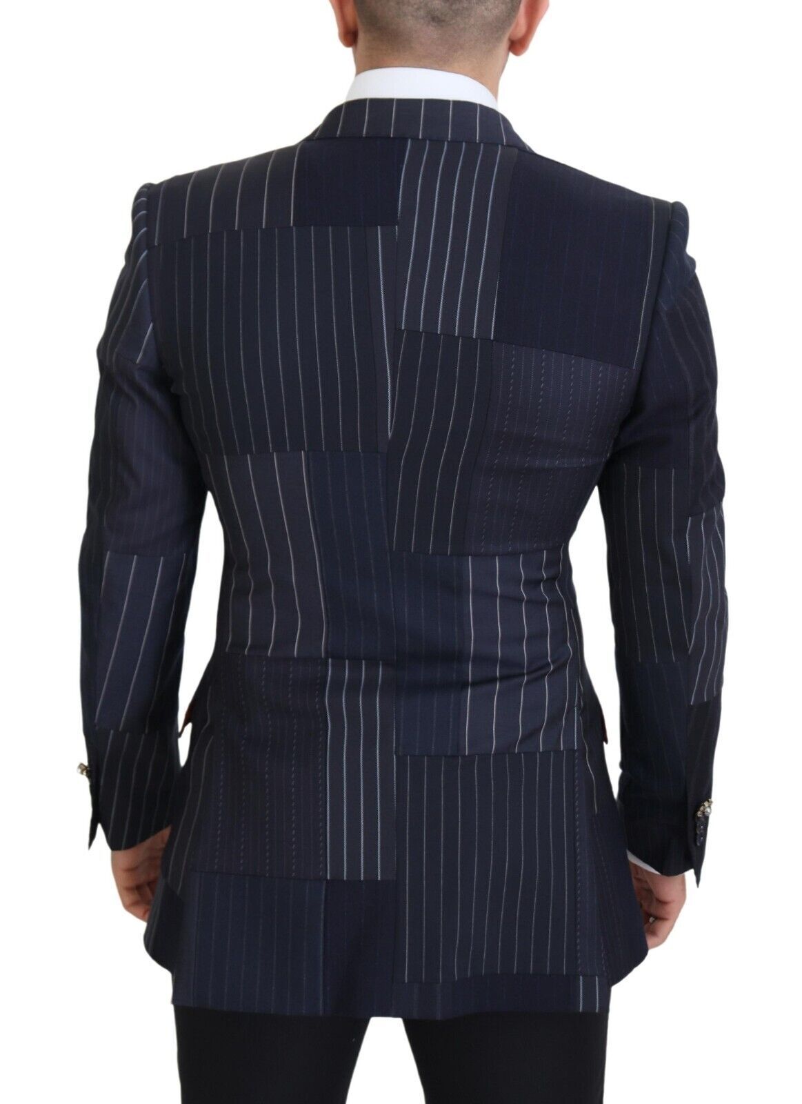 Dolce & Gabbana Blauer Woll-Patchwork-Blazer im Zweireiher