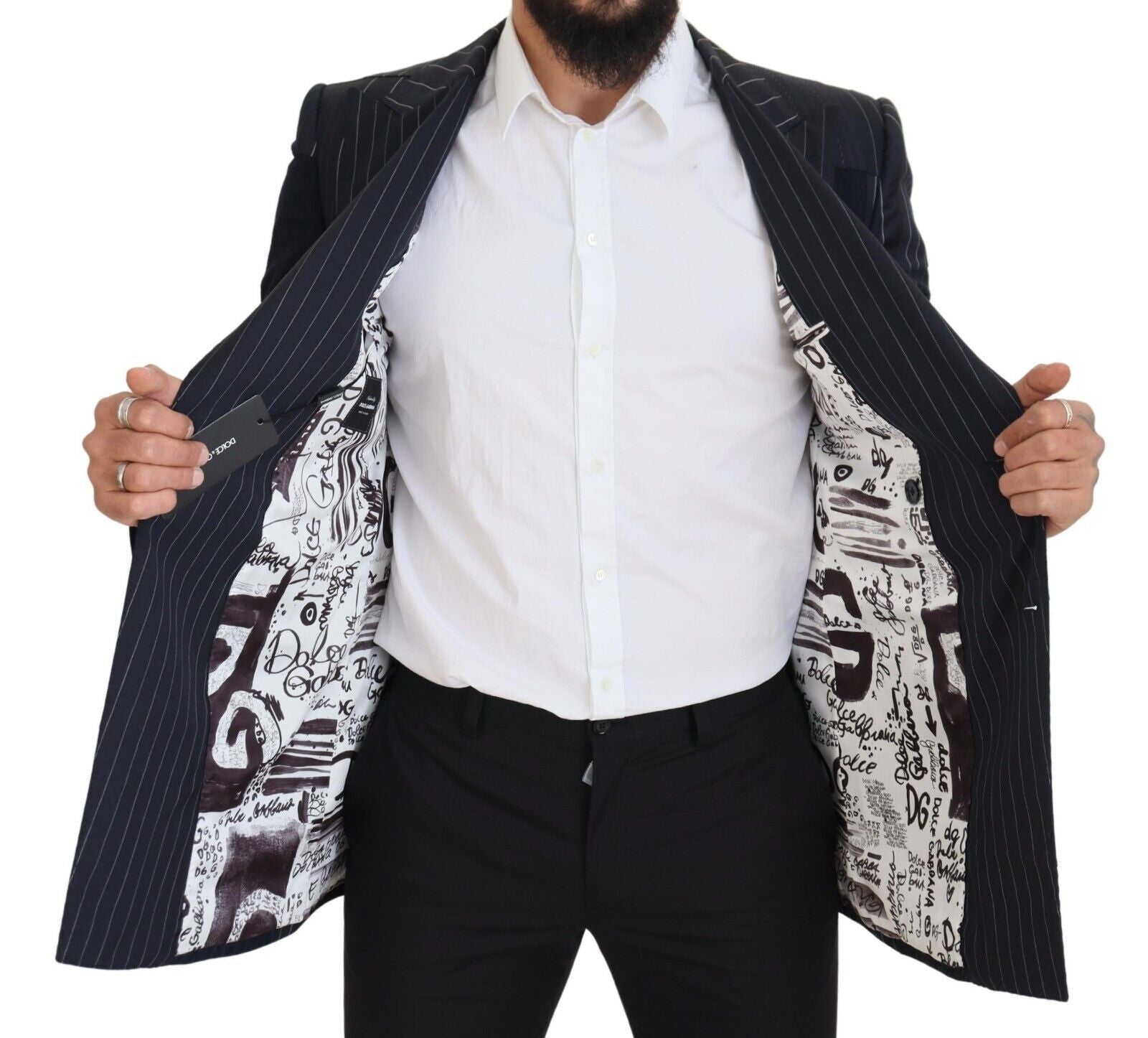 Dolce & Gabbana Blauer Woll-Patchwork-Blazer im Zweireiher