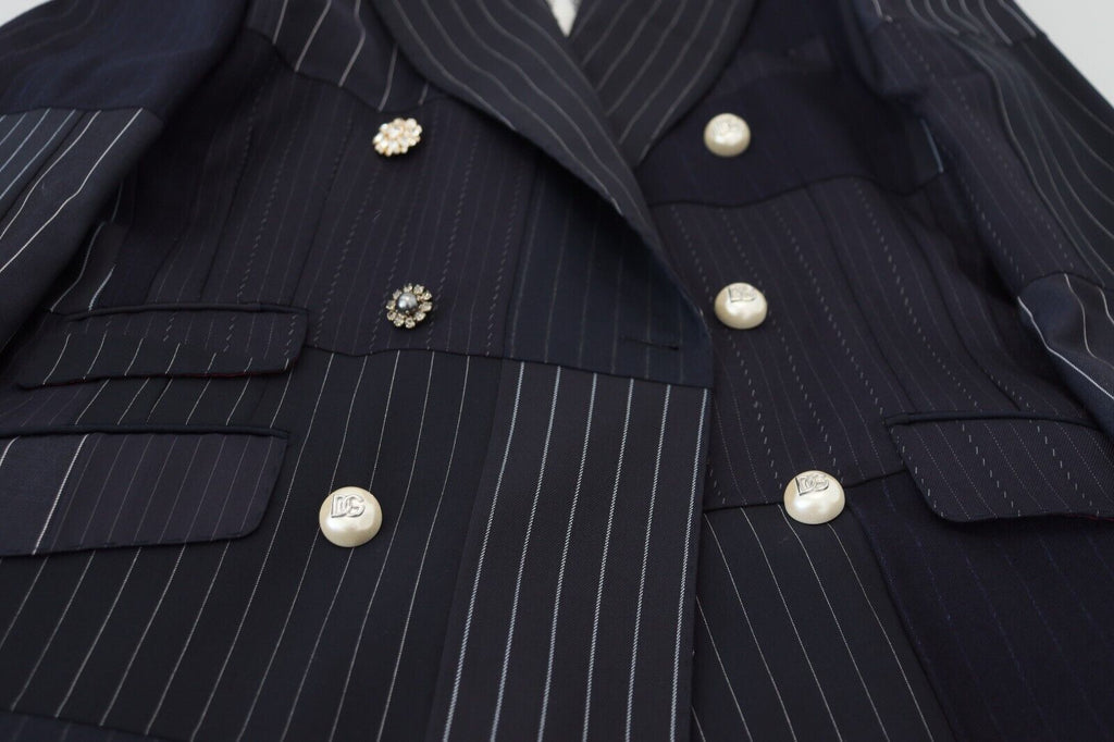 Dolce & Gabbana Blauer Woll-Patchwork-Blazer im Zweireiher