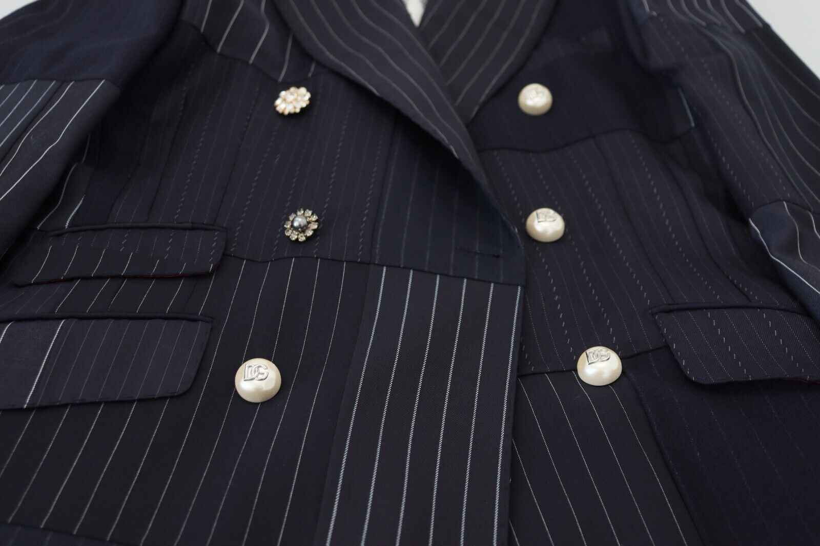 Dolce & Gabbana Blauer Woll-Patchwork-Blazer im Zweireiher