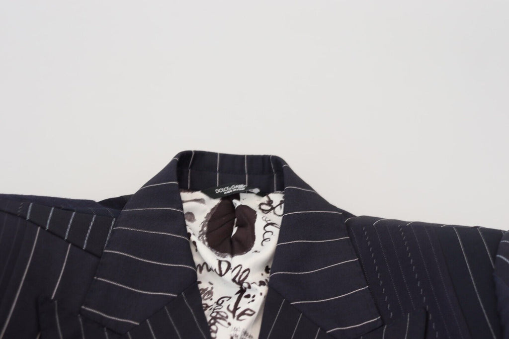 Dolce & Gabbana Blauer Woll-Patchwork-Blazer im Zweireiher