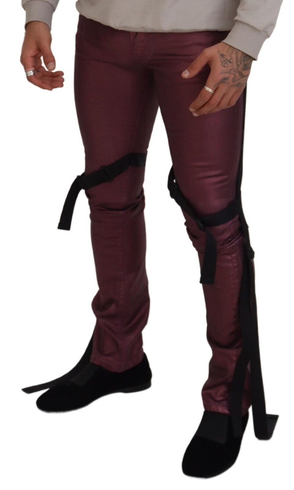 Dolce & Gabbana Magenta Baumwolle Männer Casual Harness Denim Jeans