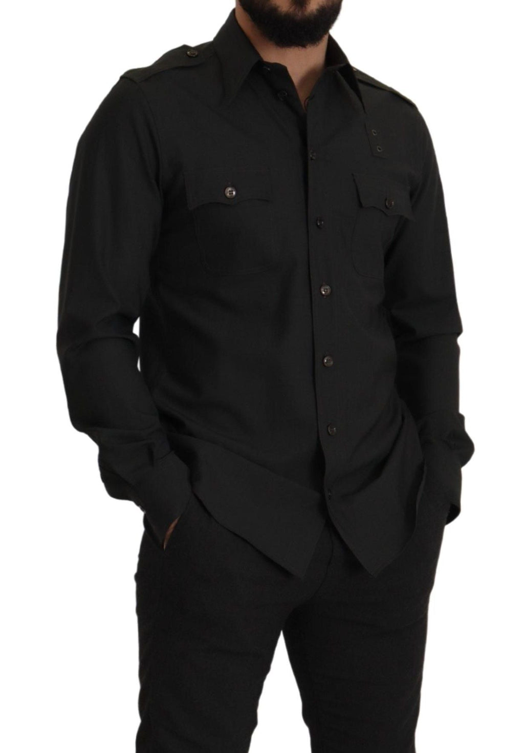 Dolce & Gabbana Dunkelgrün Baumwolle Slim Fit Casual Herrenhemd