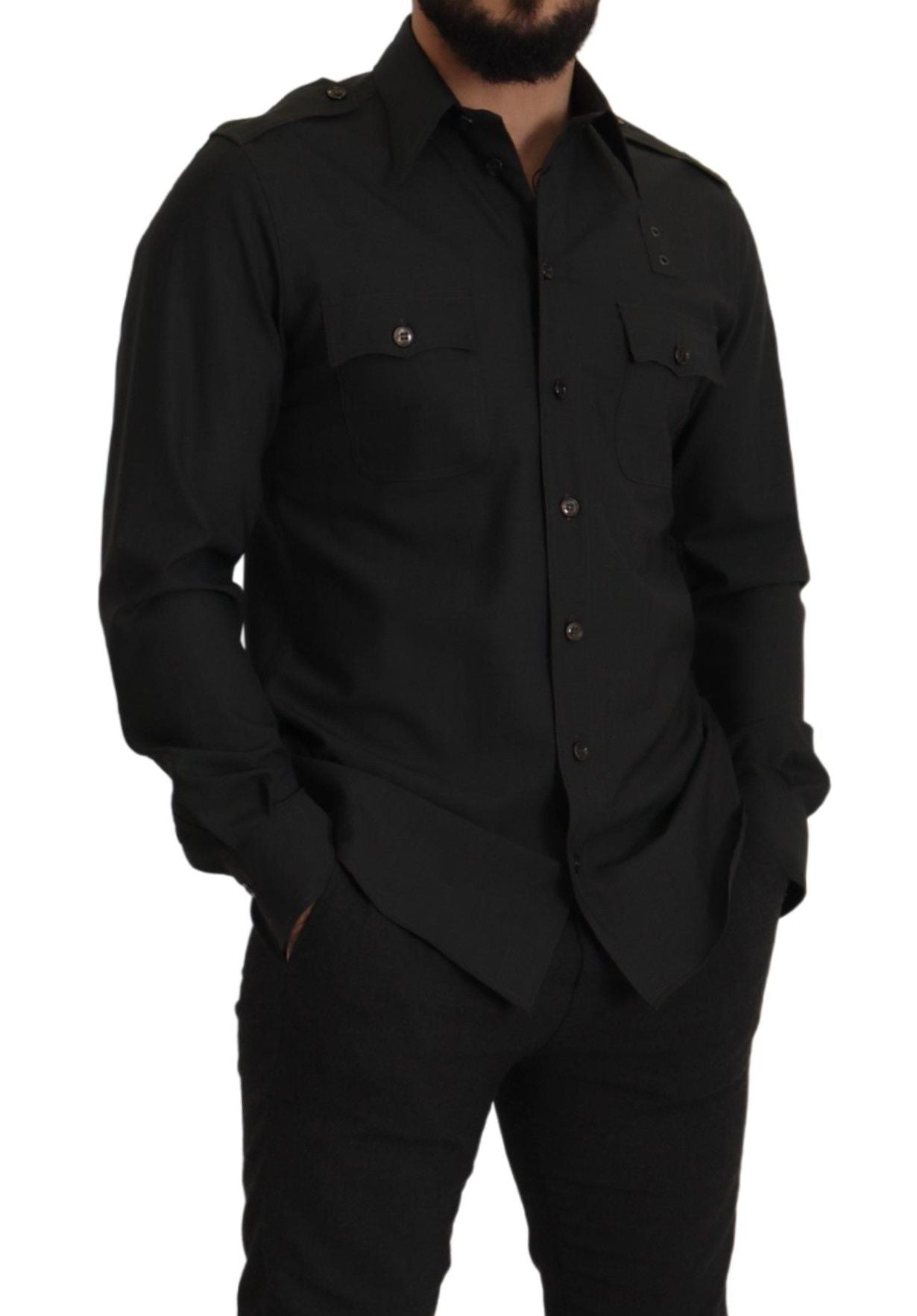 Dolce & Gabbana Dunkelgrün Baumwolle Slim Fit Casual Herrenhemd