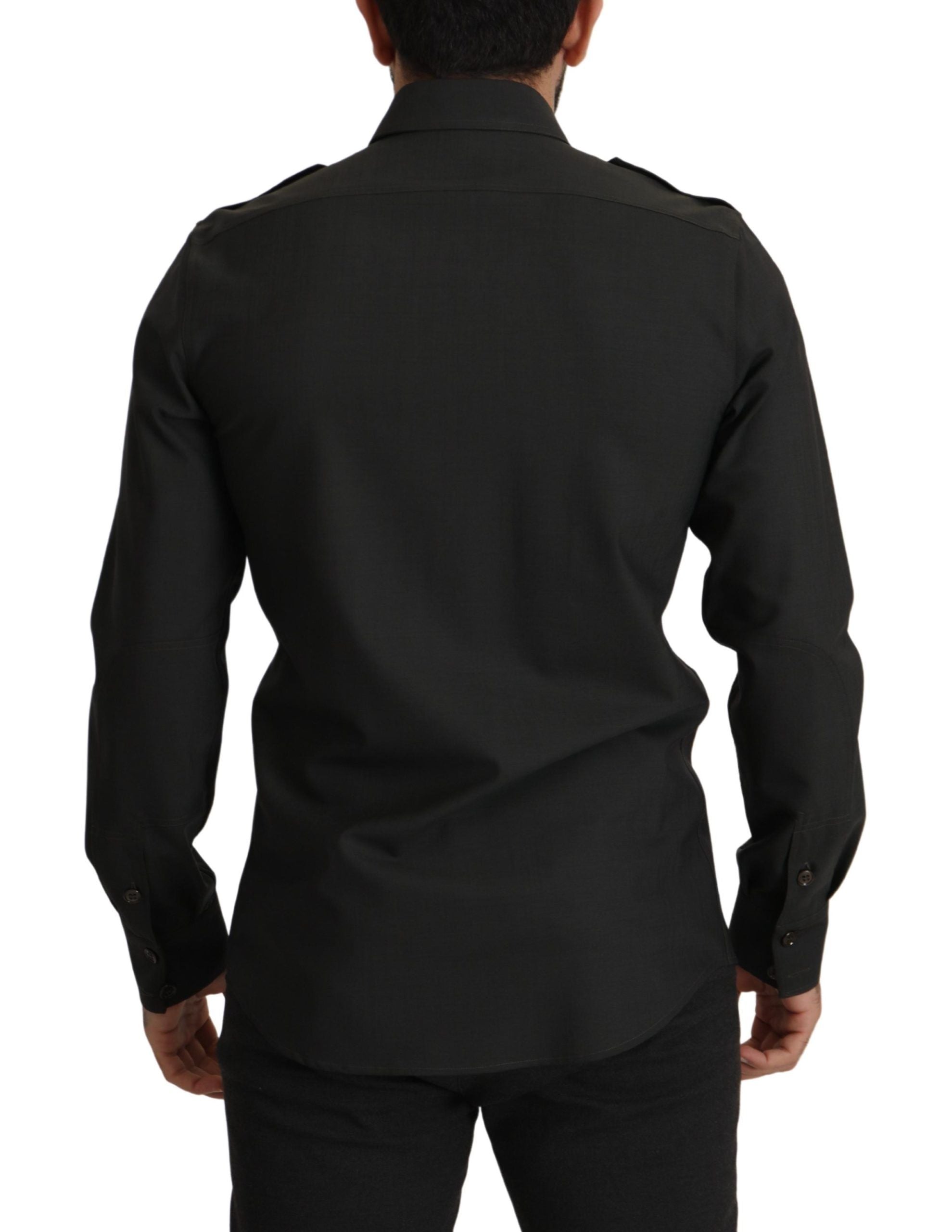 Dolce & Gabbana Dunkelgrün Baumwolle Slim Fit Casual Herrenhemd