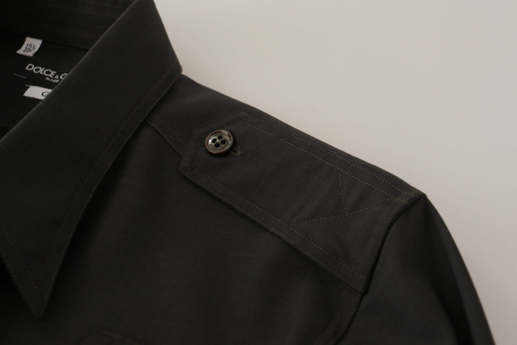 Dolce & Gabbana Dunkelgrün Baumwolle Slim Fit Casual Herrenhemd