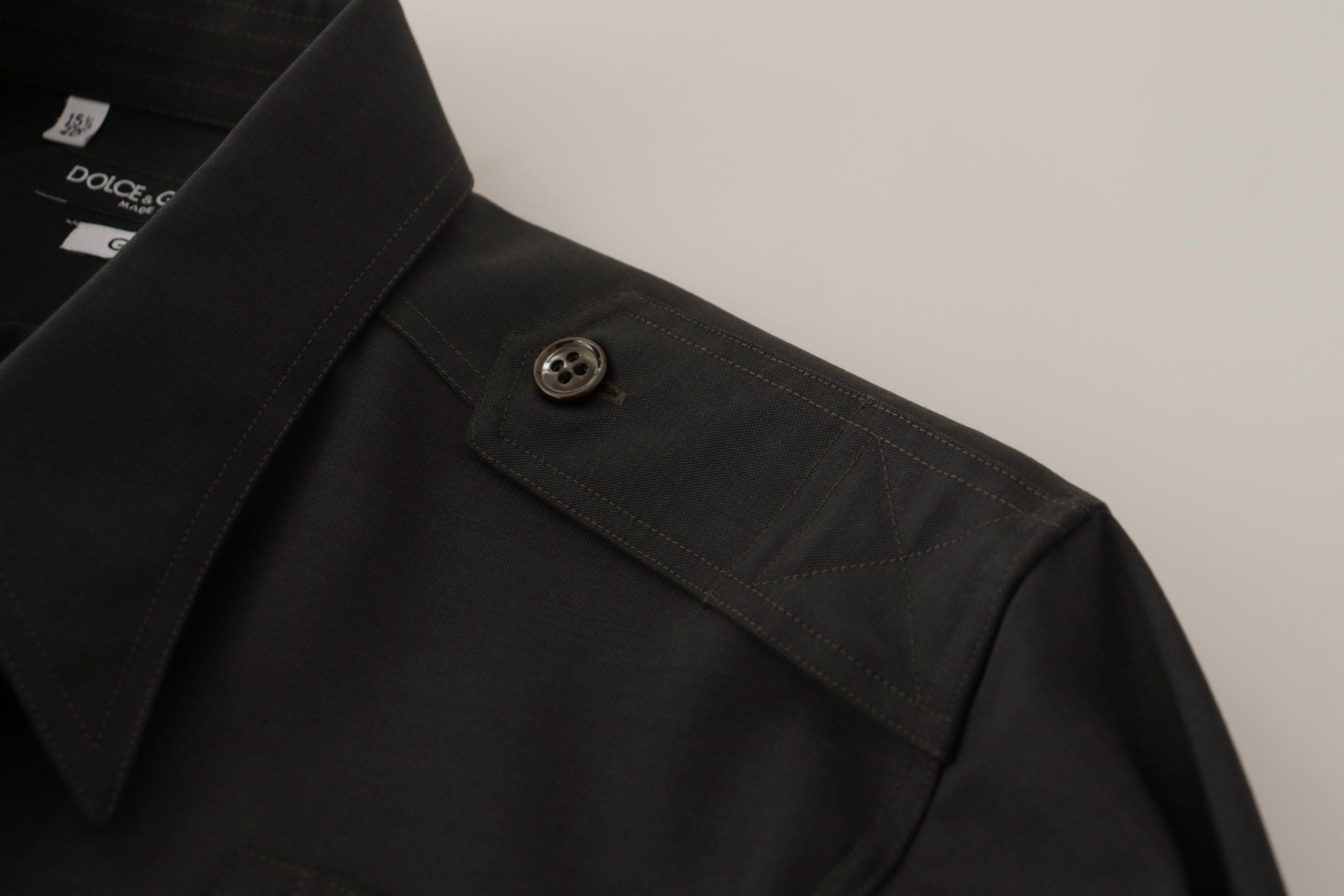 Dolce & Gabbana Dunkelgrün Baumwolle Slim Fit Casual Herrenhemd