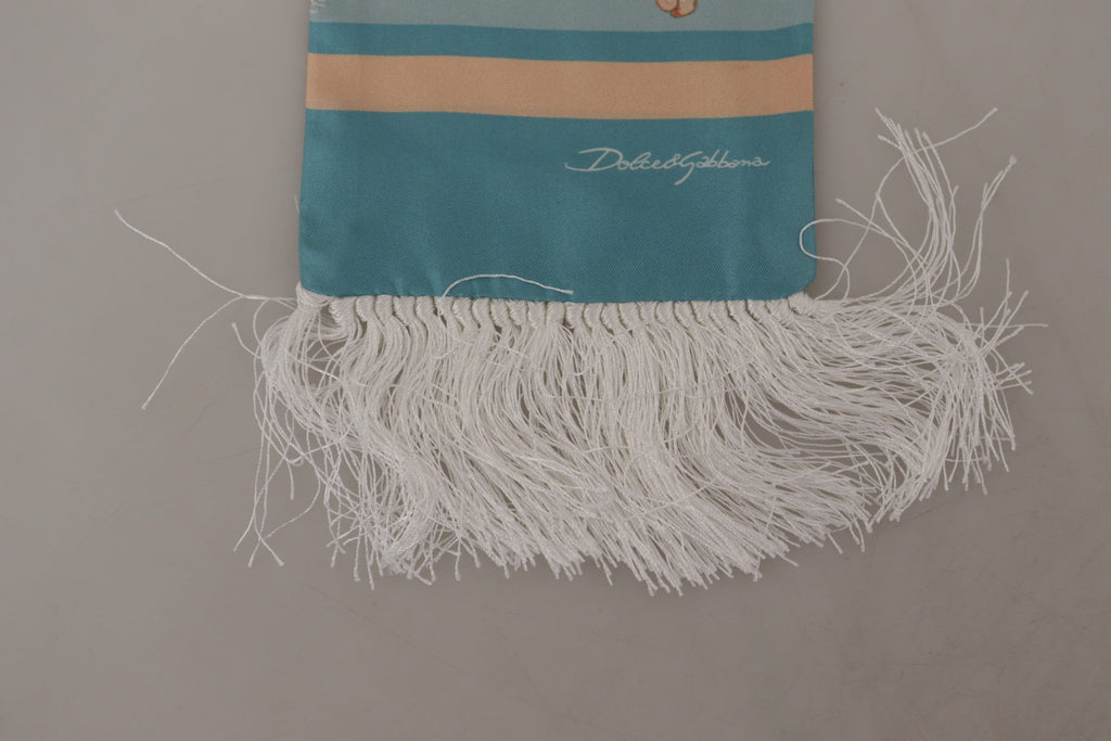 Dolce & Gabbana Blauer Seidenschimmernder Muscheldruck Halswickelschal mit Fransen