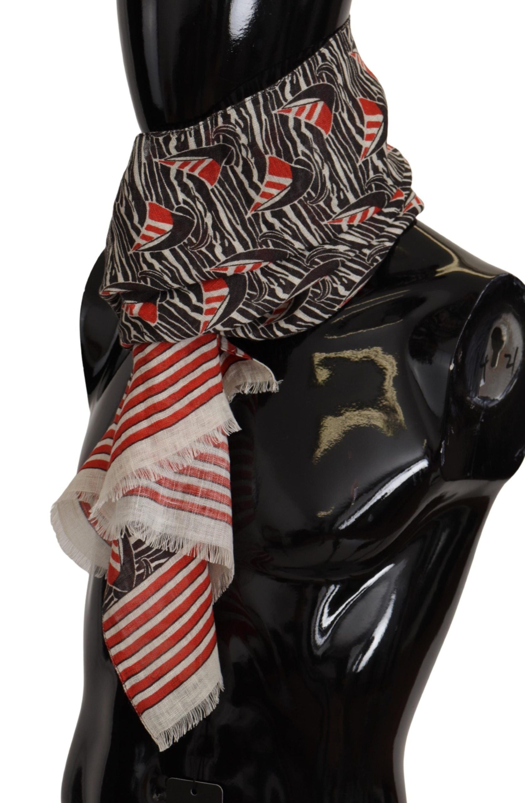 Dolce & Gabbana Schwarzer roter Leinenschal mit Segelboot-Streifendruck