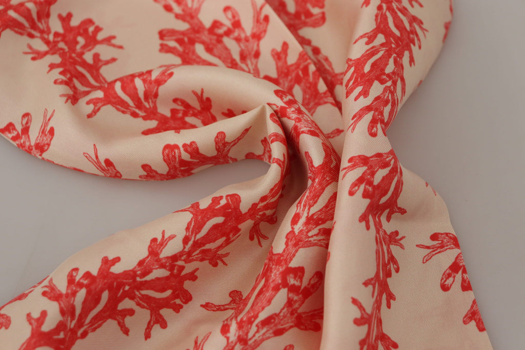 Dolce & Gabbana Weiß Rot Korallen Print Schal Wrap Fransenschal