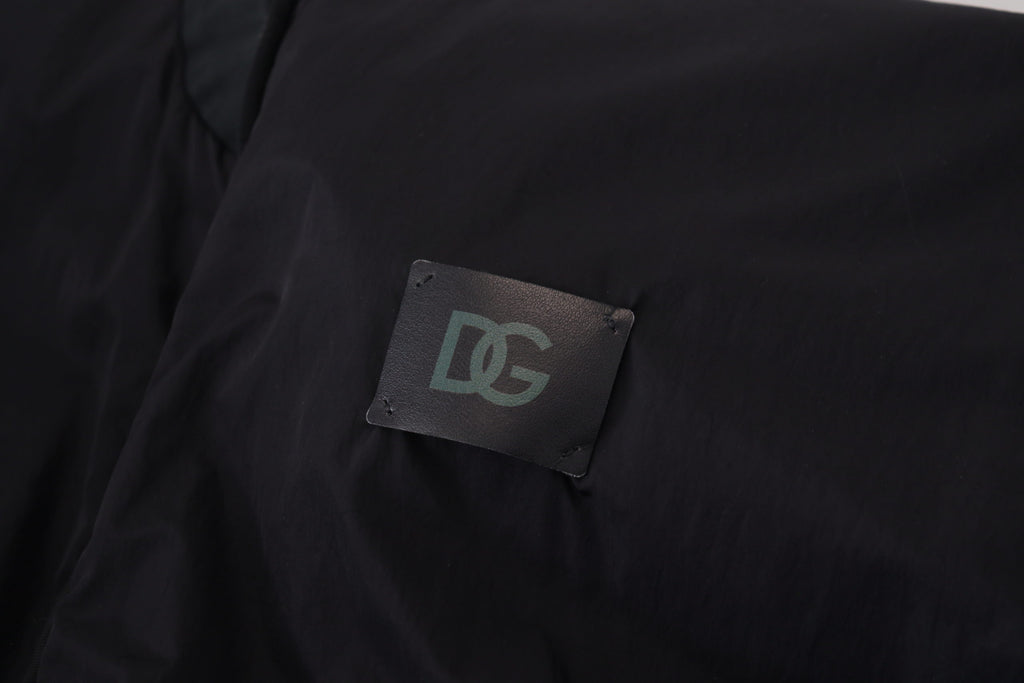 Dolce & Gabbana Schwarze Nylon-Logo-Bomberjacke mit Reißverschluss