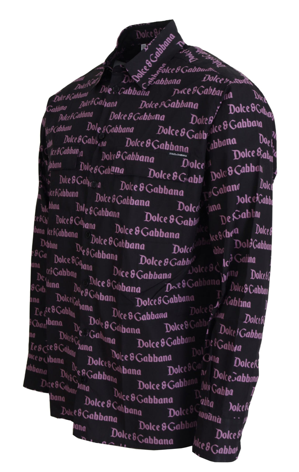 Dolce & Gabbana Schwarzes lila Logo Slim Dress Formales Hemd