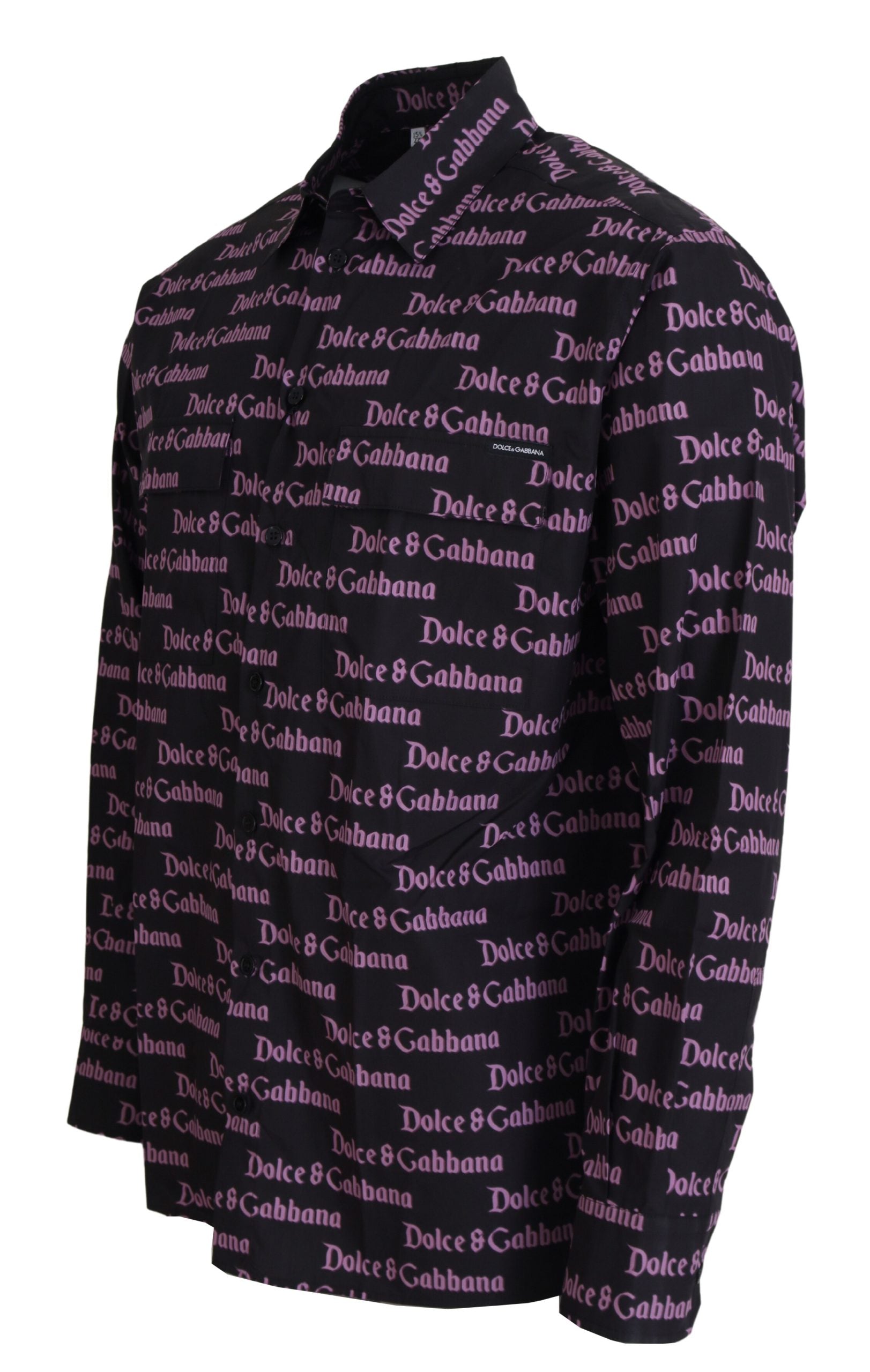 Dolce & Gabbana Schwarzes lila Logo Slim Dress Formales Hemd