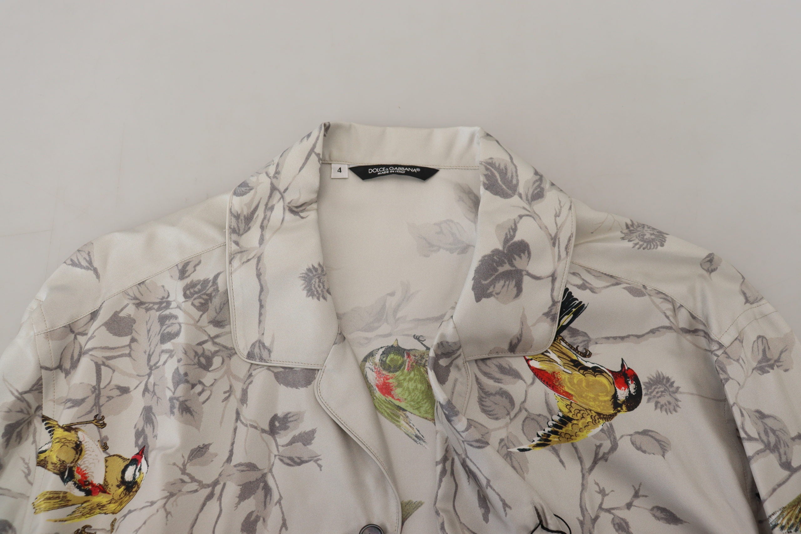 Dolce & Gabbana Weißes Seidensatinhemd mit Vogelmotiv