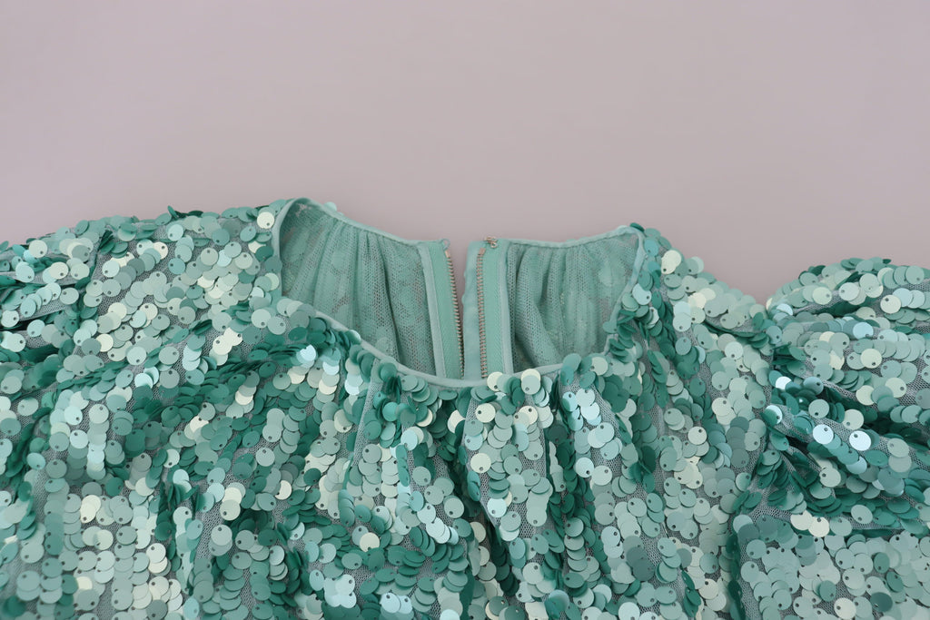 Dolce & Gabbana Blaues paillettenbesetztes plissiertes Aline Midi-Nylonkleid