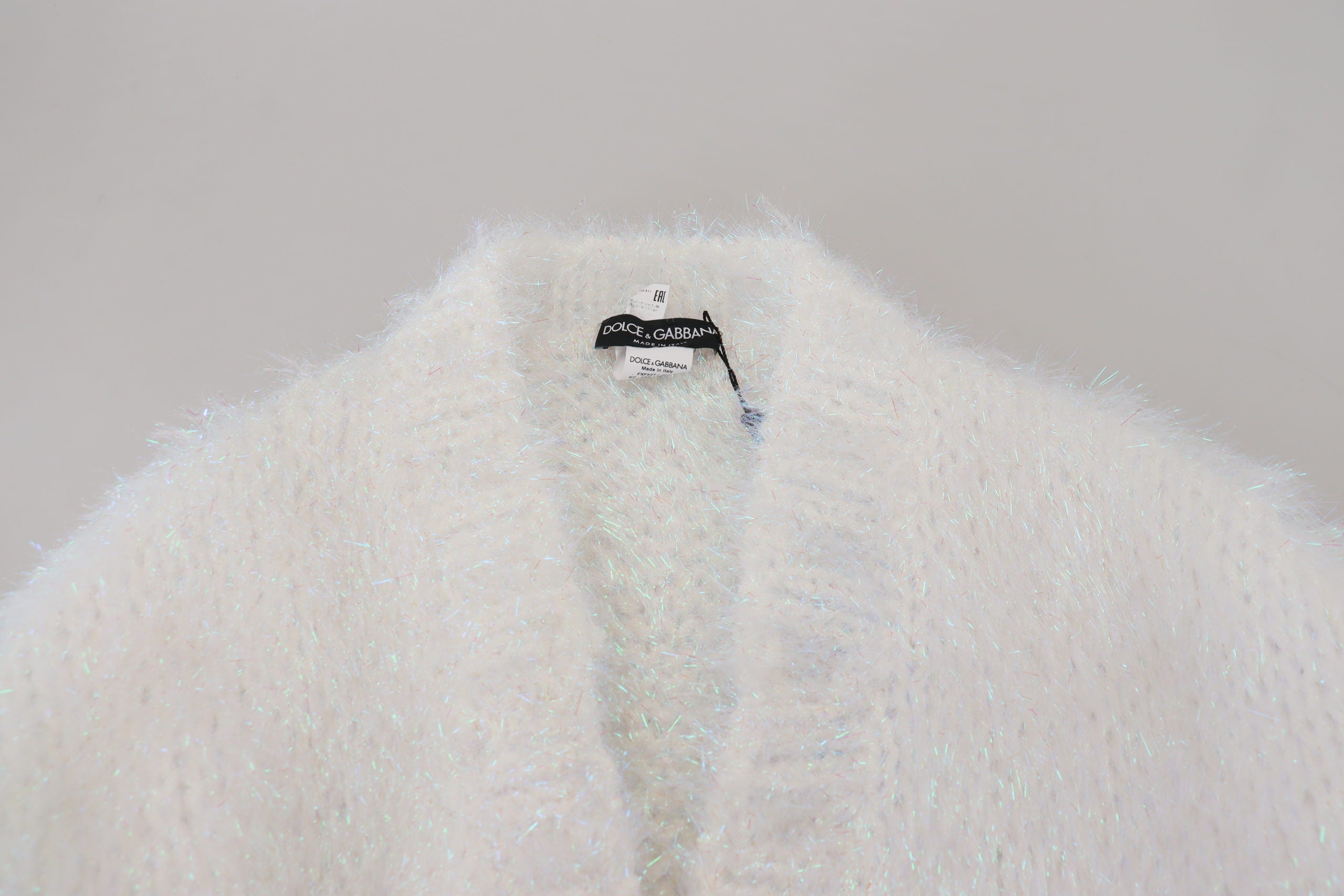 Dolce & Gabbana Weiße langärmelige Fransen Strickjacke