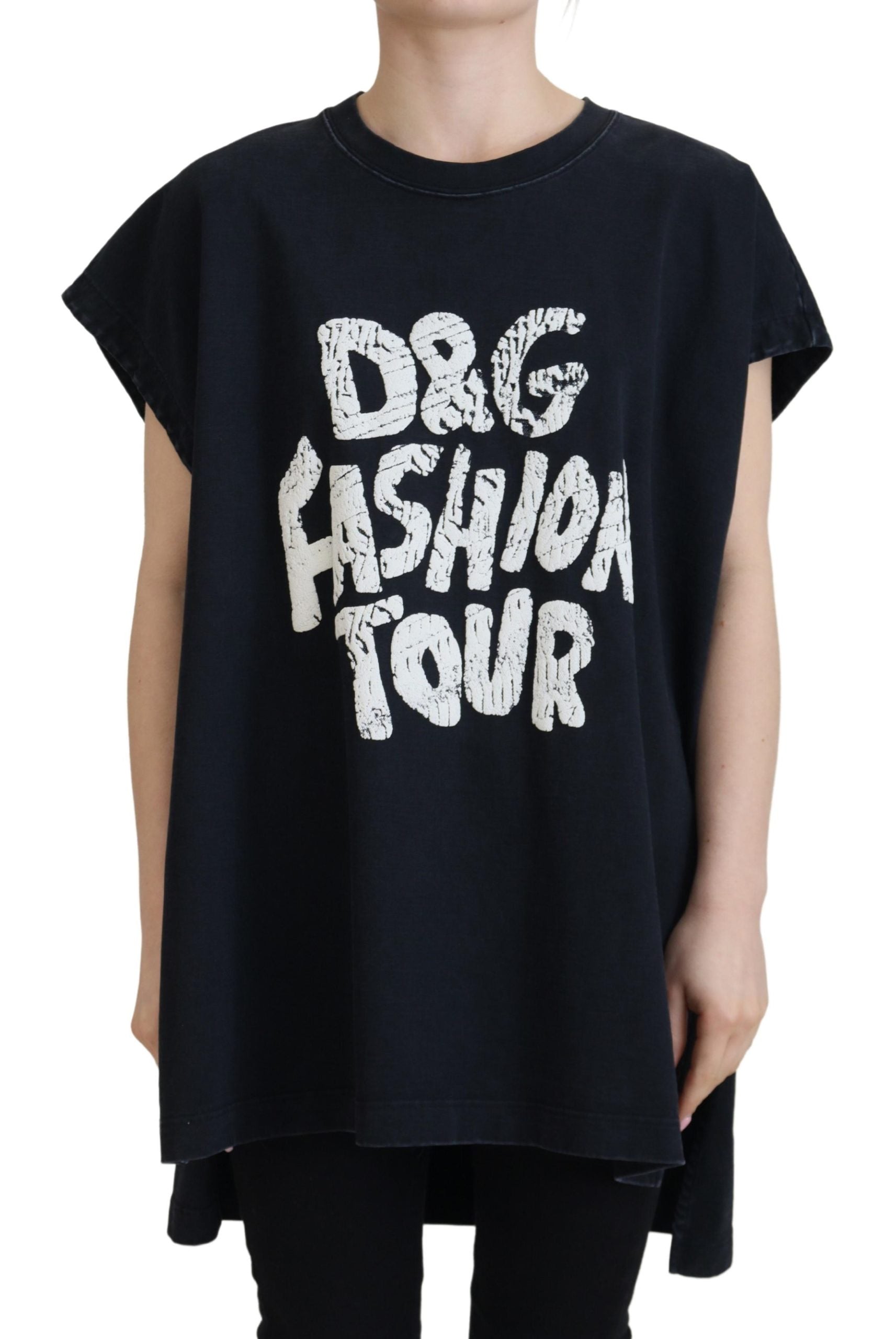 Dolce & Gabbana Schwarzes D&G Fashion Rundhals-Baumwoll-T-Shirt