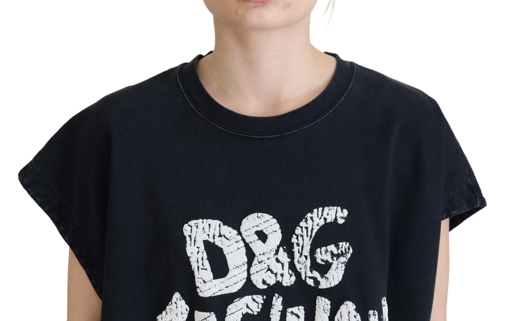 Dolce & Gabbana Schwarzes D&G Fashion Rundhals-Baumwoll-T-Shirt