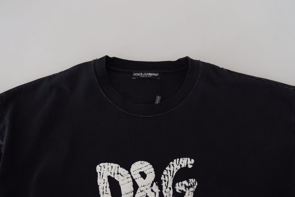 Dolce & Gabbana Schwarzes D&G Fashion Rundhals-Baumwoll-T-Shirt