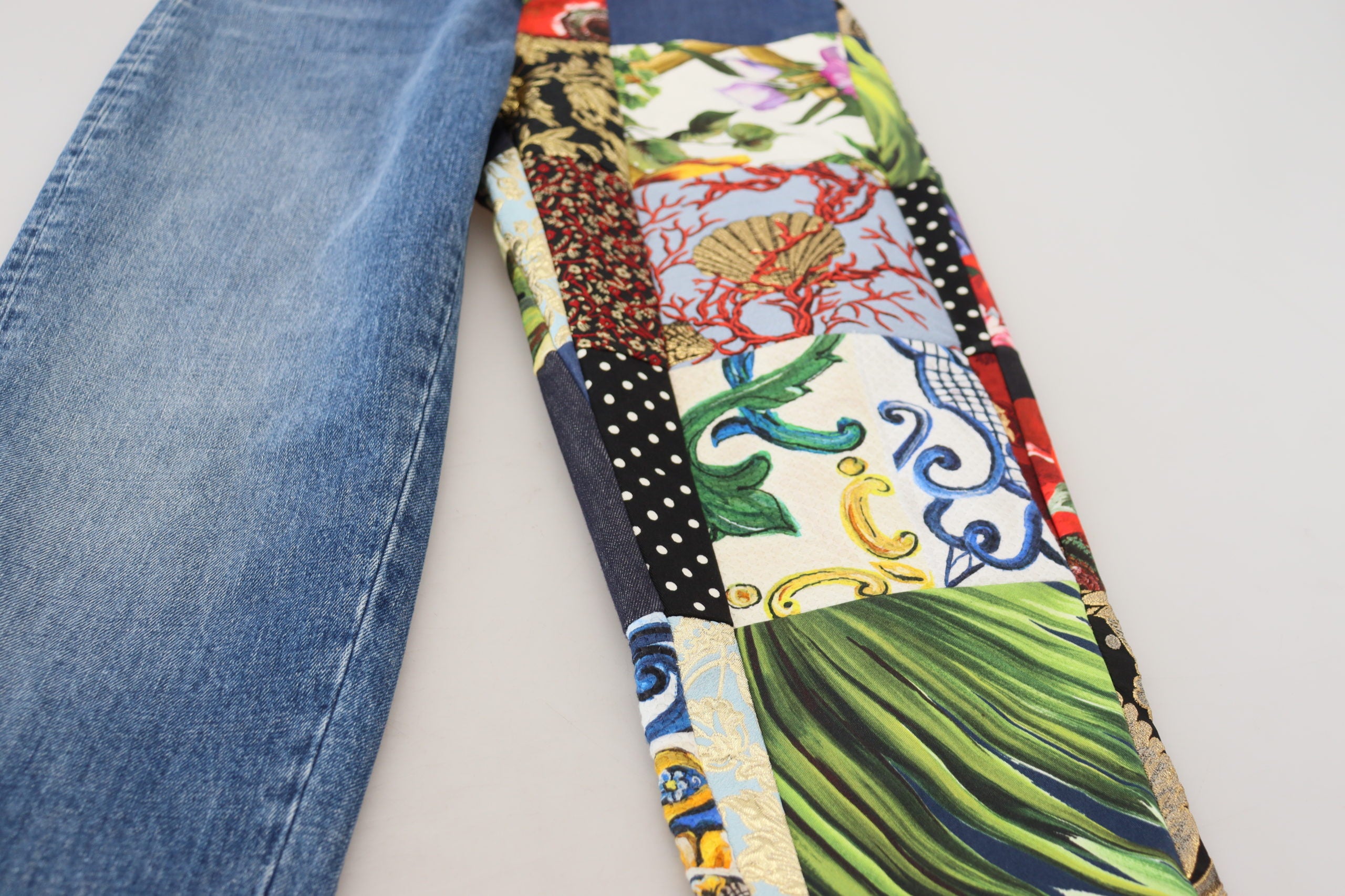 Dolce & Gabbana Blaue Jacquard Majolika Jeans mit hoher Taille