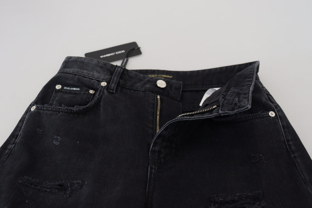 Dolce & Gabbana Schwarze zerfledderte Denim-Jeans mit hoher Taille aus Baumwolle