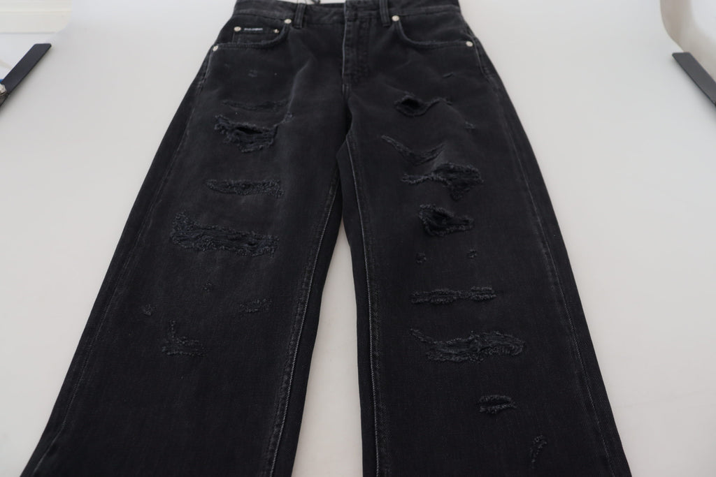 Dolce & Gabbana Schwarze zerfledderte Denim-Jeans mit hoher Taille aus Baumwolle