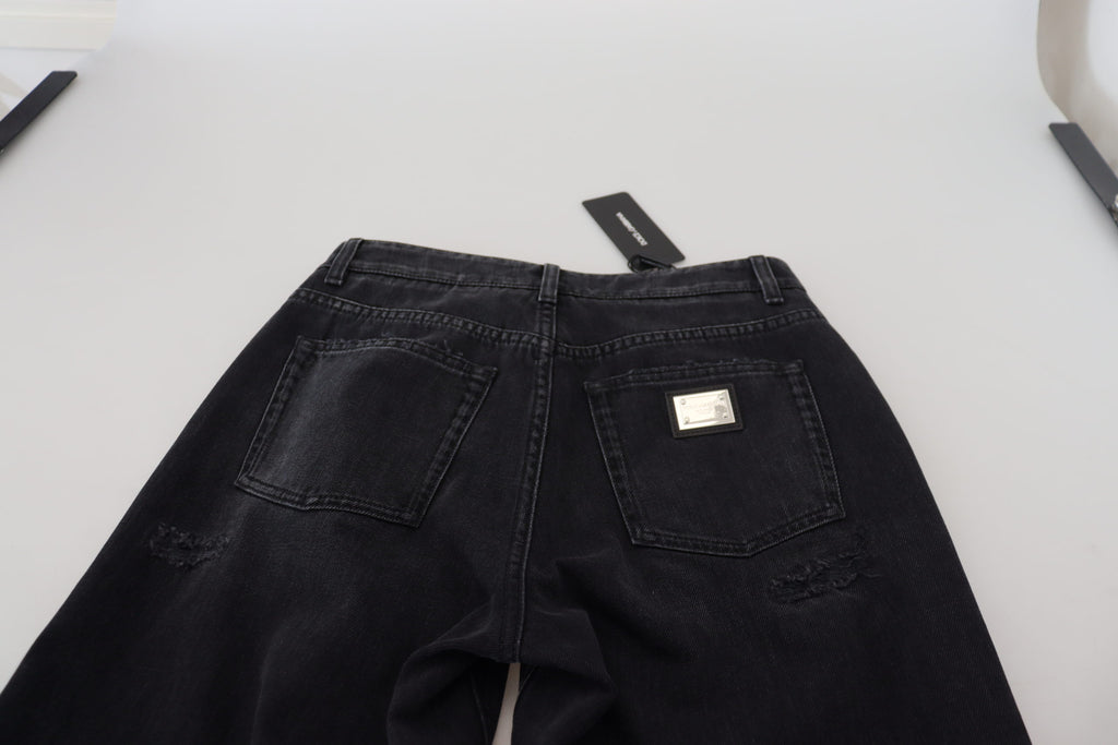 Dolce & Gabbana Schwarze zerfledderte Denim-Jeans mit hoher Taille aus Baumwolle