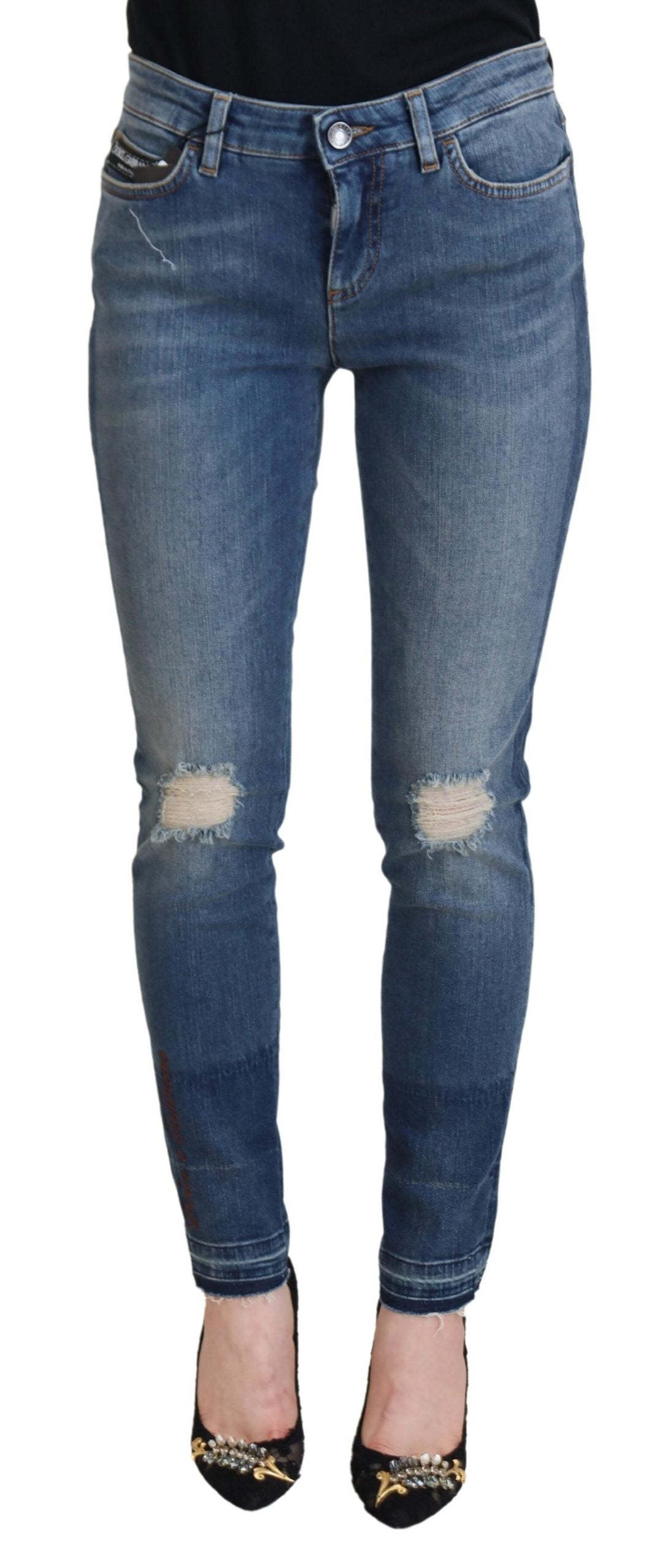 Dolce & Gabbana Blaue, verwaschene, zerfledderte Denim-Jeans aus Baumwolle