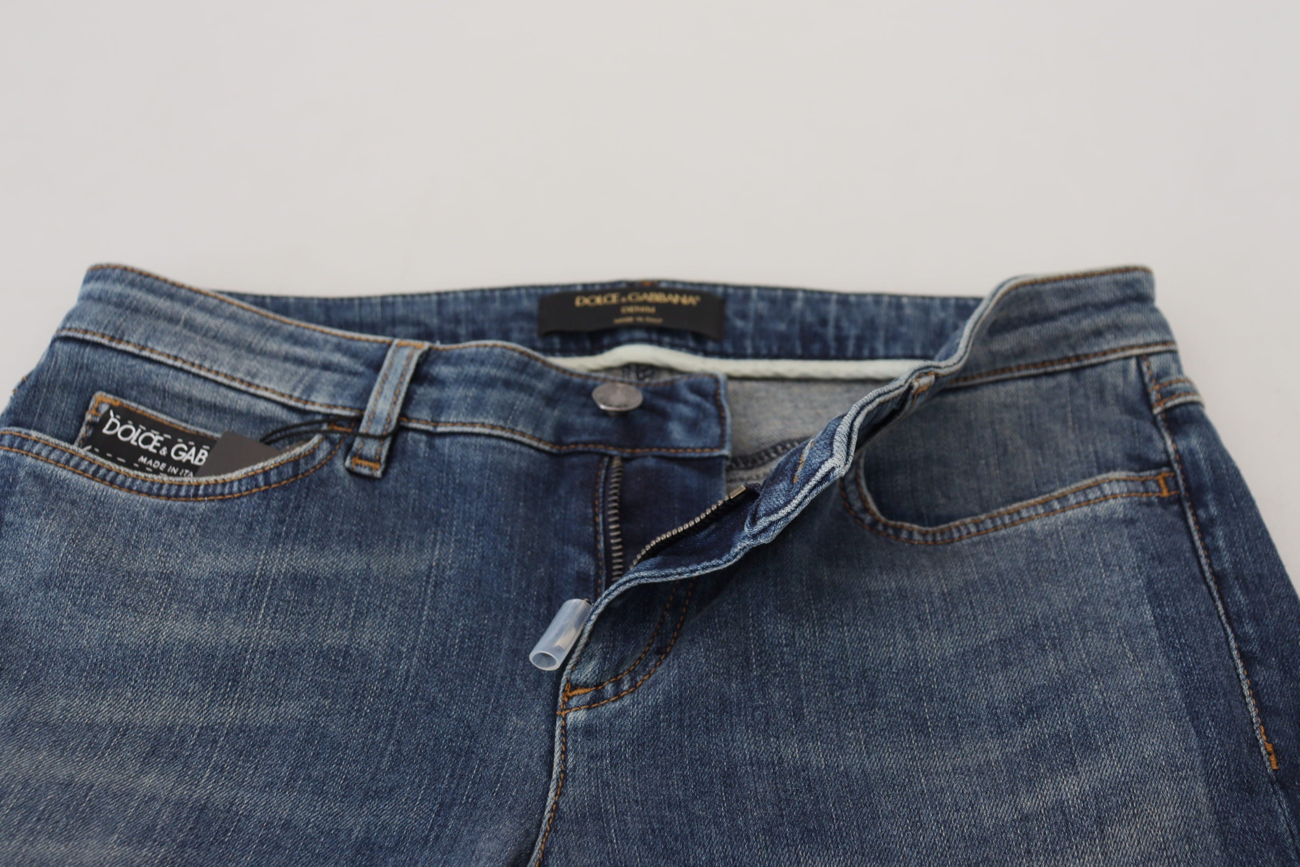 Dolce & Gabbana Blaue, verwaschene, zerfledderte Denim-Jeans aus Baumwolle