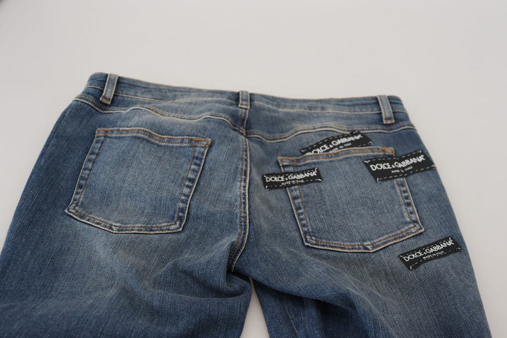 Dolce & Gabbana Blaue, verwaschene, zerfledderte Denim-Jeans aus Baumwolle