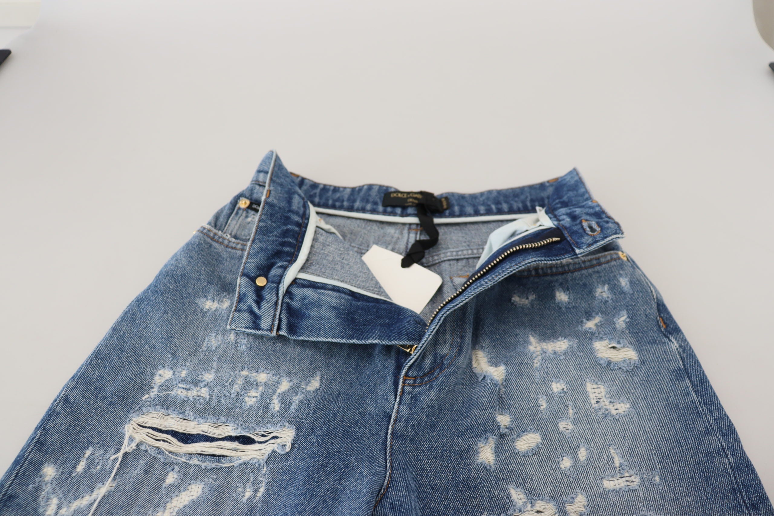 Dolce & Gabbana Blaue, verwaschene, zerfledderte Denim-Jeans aus Baumwolle