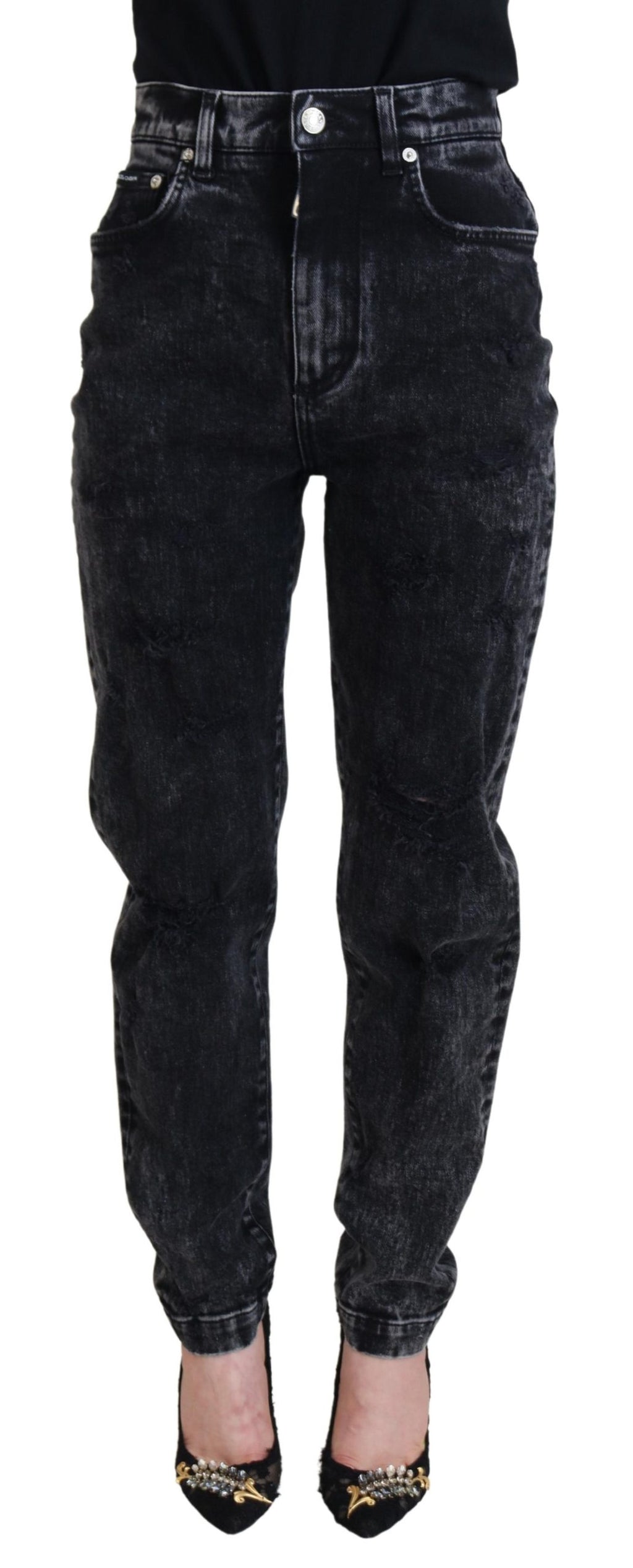 Dolce & Gabbana Schwarze Denim-Jeans mit hoher Taille aus gewaschener Baumwolle