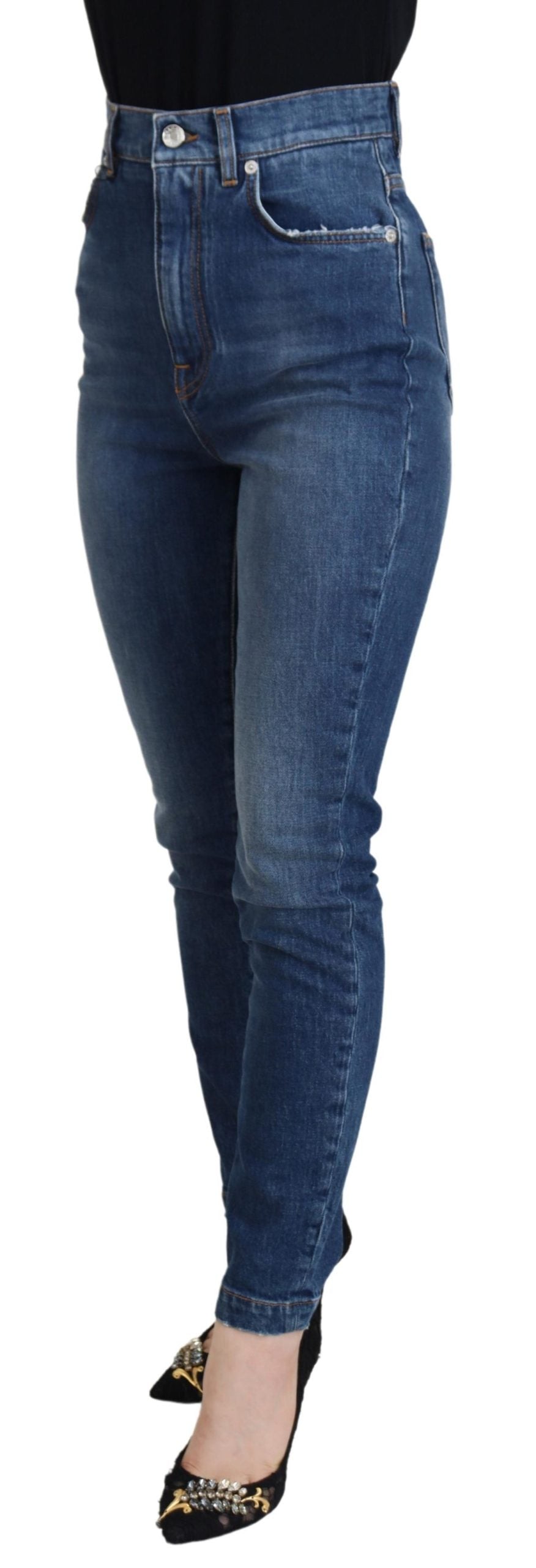 Dolce & Gabbana Blaue Baumwoll-Skinny-Denim-Jeans mit hoher Taille