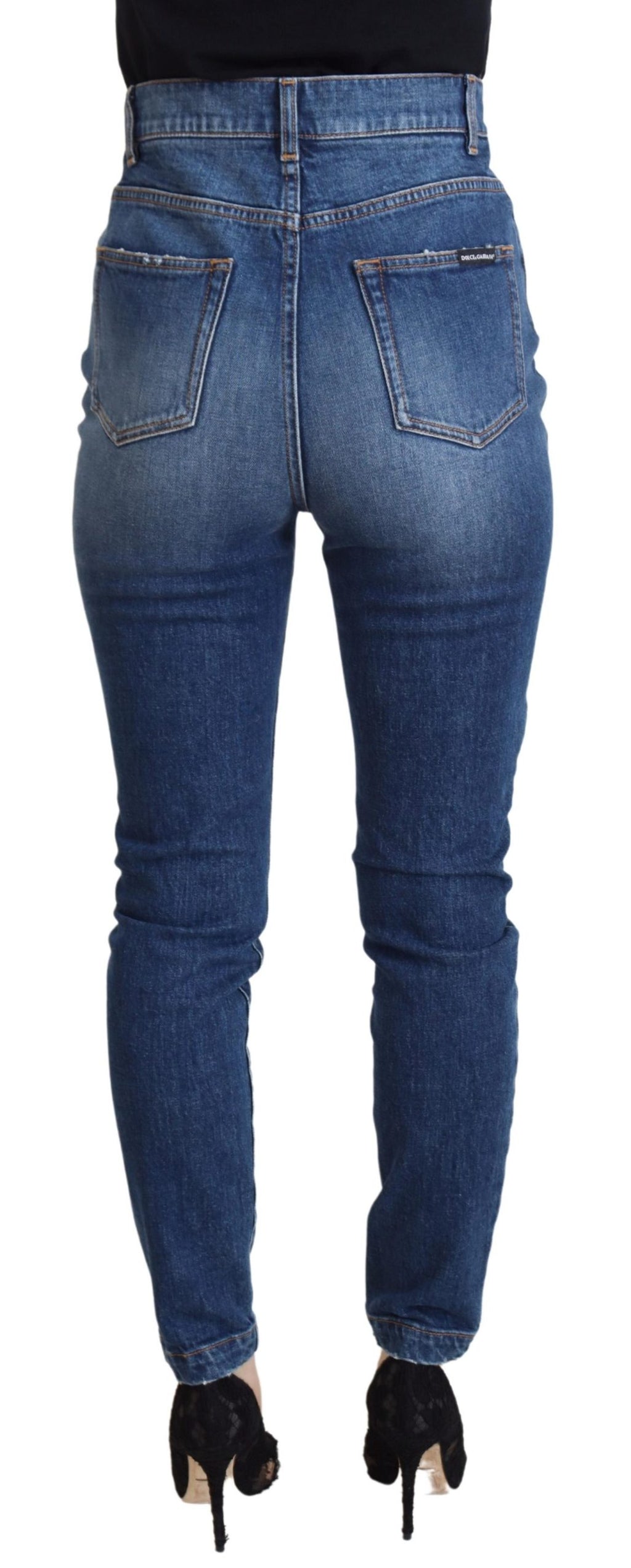 Dolce & Gabbana Blaue Baumwoll-Skinny-Denim-Jeans mit hoher Taille