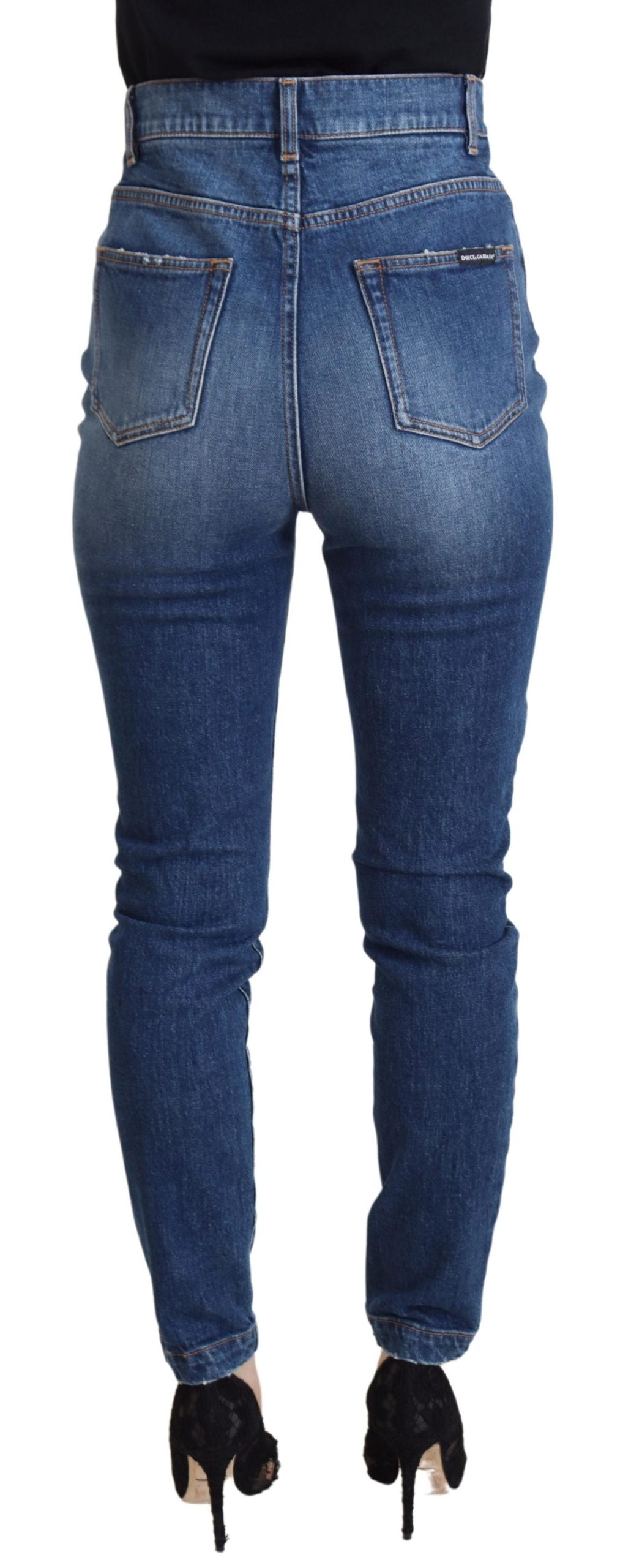Dolce & Gabbana Blaue Baumwoll-Skinny-Denim-Jeans mit hoher Taille