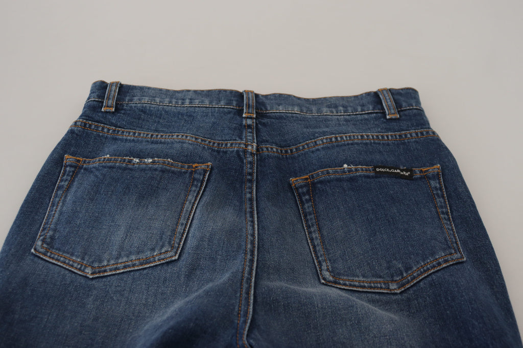 Dolce & Gabbana Blaue Baumwoll-Skinny-Denim-Jeans mit hoher Taille
