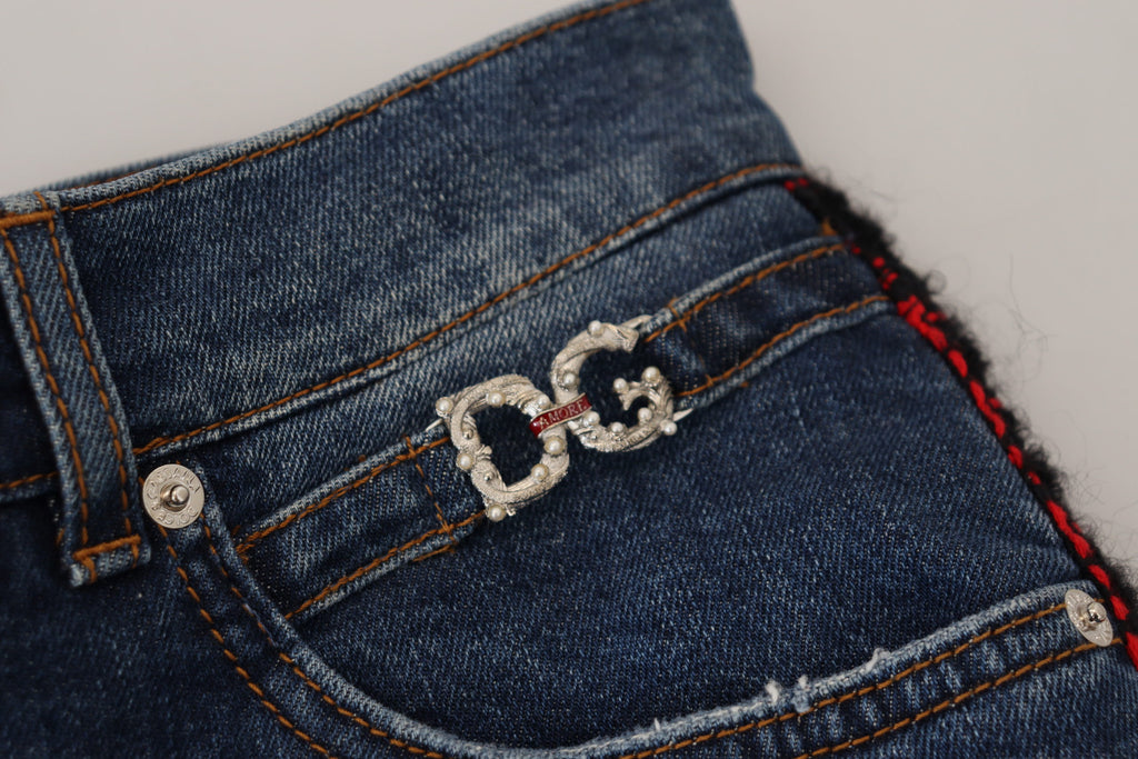 Dolce & Gabbana Blau karierte Skinny Denim Jeans