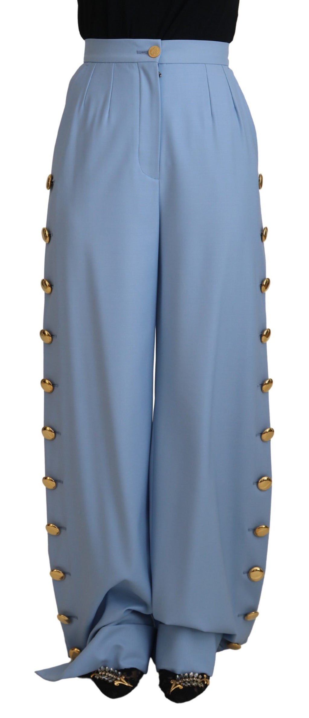Dolce & Gabbana Hellblaue Knopfhose mit weitem Bein