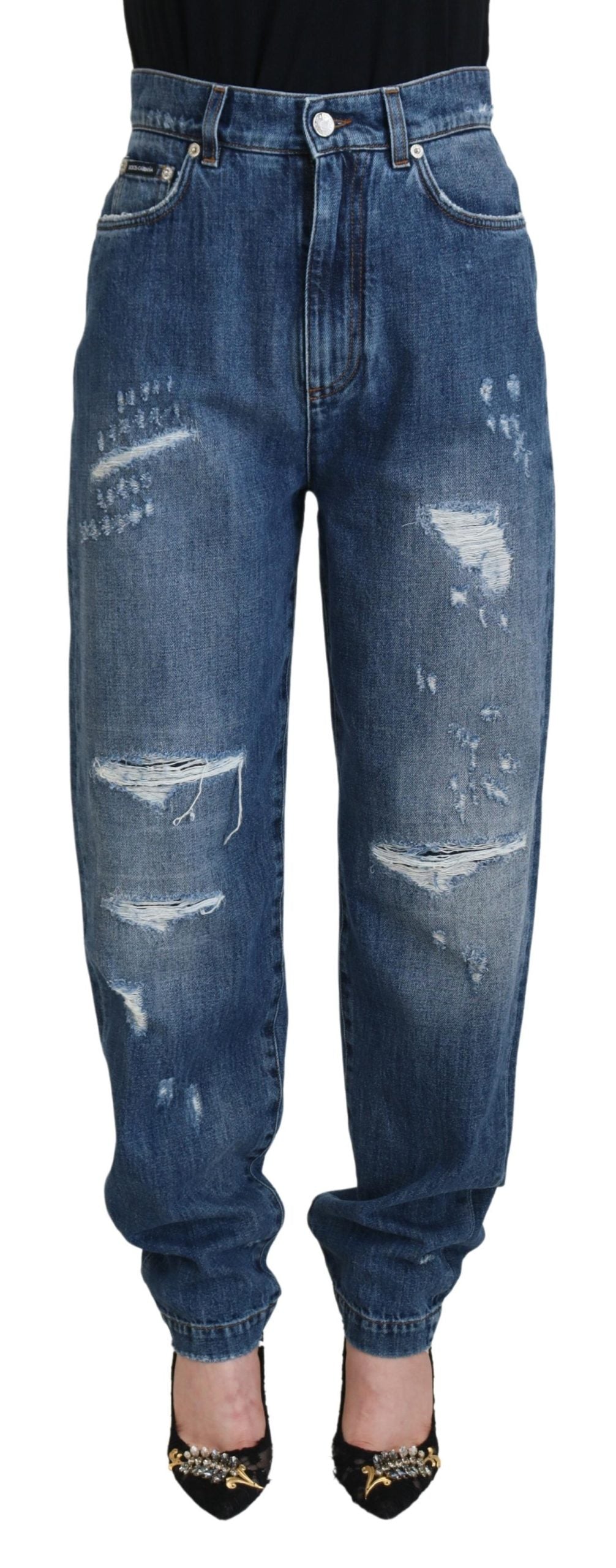 Dolce & Gabbana Blaue, verwaschene, zerfledderte Denim-Jeans aus Baumwolle