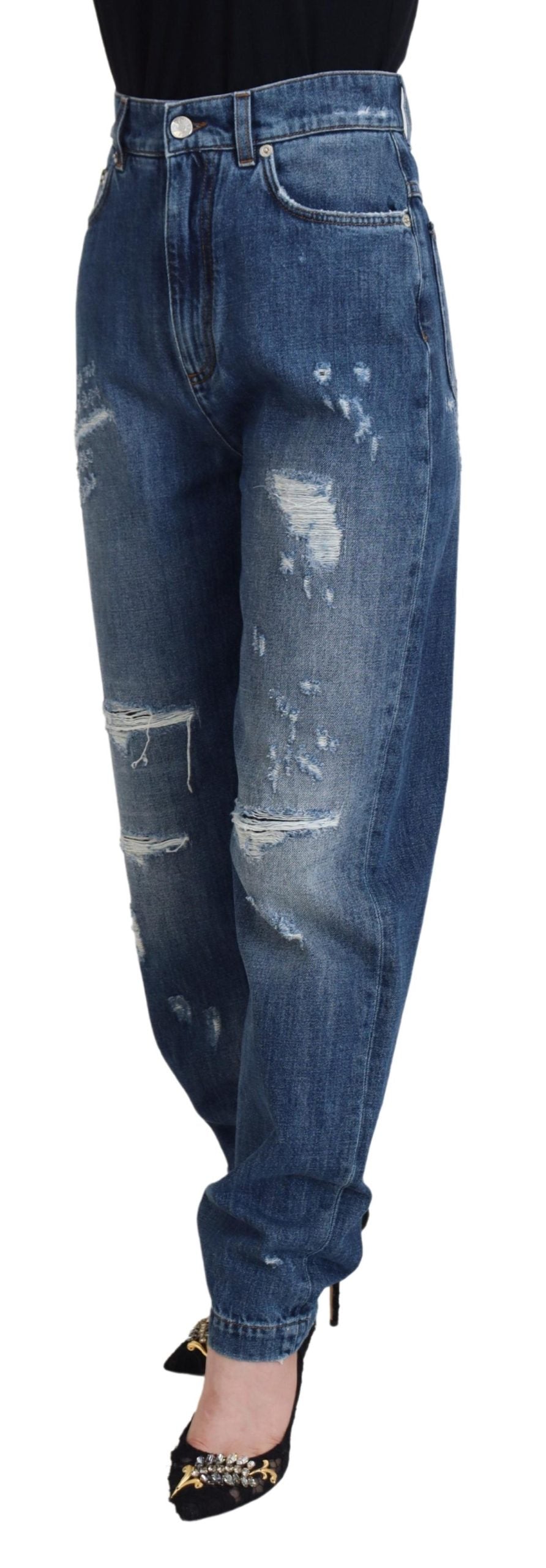 Dolce & Gabbana Blaue, verwaschene, zerfledderte Denim-Jeans aus Baumwolle