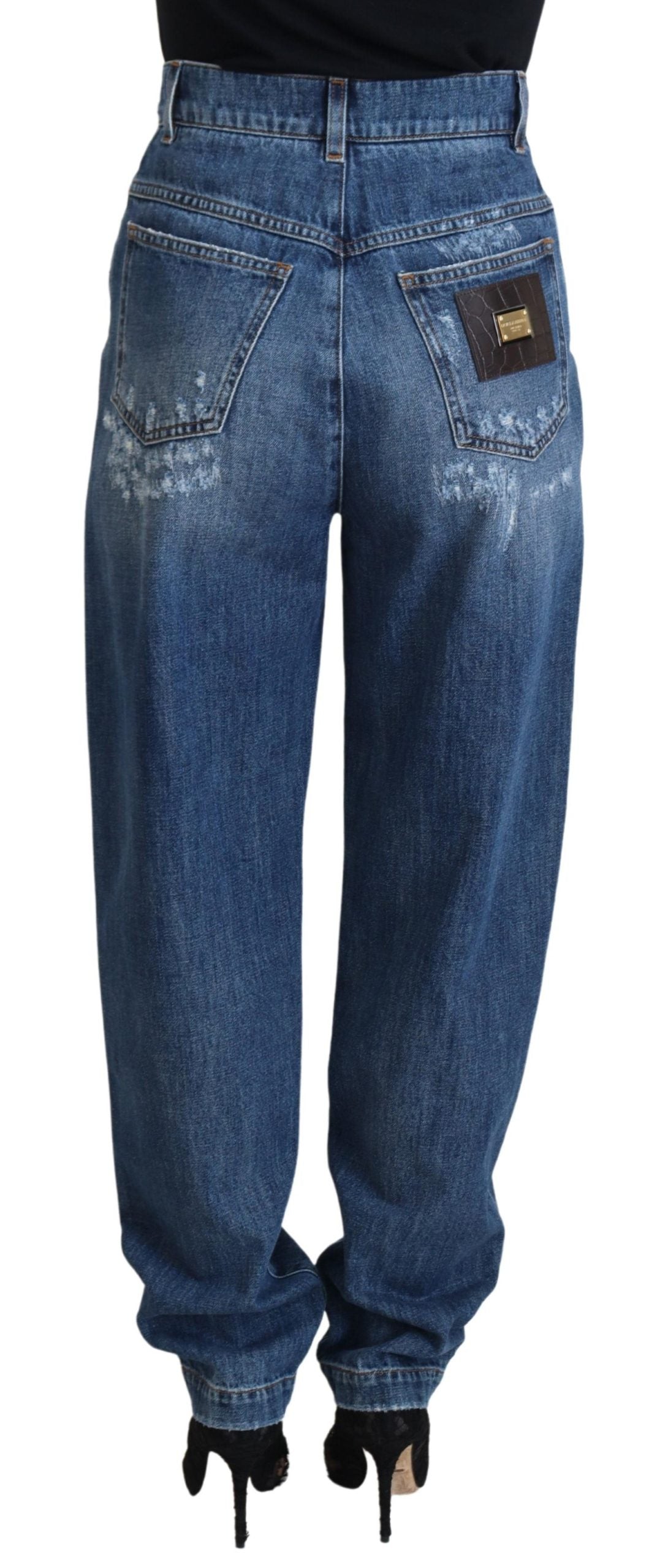 Dolce & Gabbana Blaue, verwaschene, zerfledderte Denim-Jeans aus Baumwolle